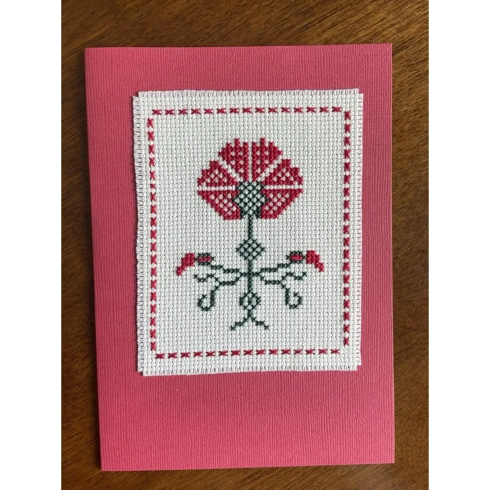 Handmade Cross-Stitched Greeting Cards with Envelope Flower Theme Set of 6